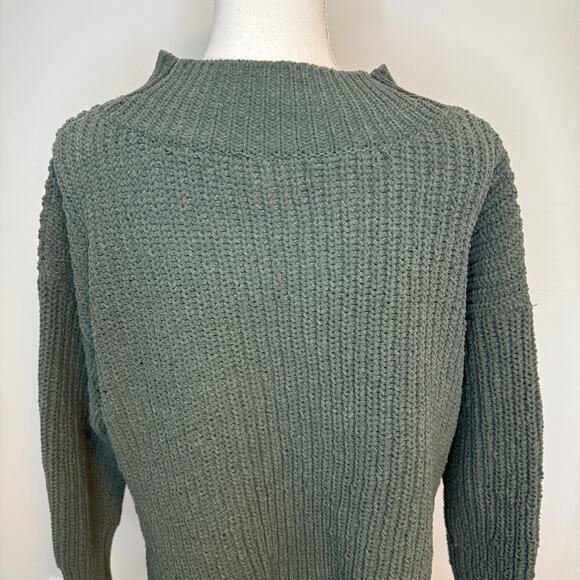 Aerie Mock Neck Chenille Split Side Sweater In Green Size Medium - Picture 12 of 15